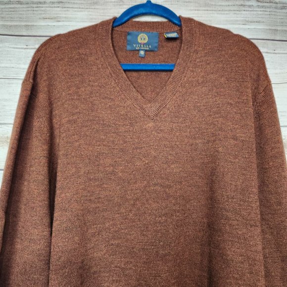 Viyella V-Neck Merino Wool Sweater Long Sleeve Brown Men's Size XXL - Picture 2 of 14